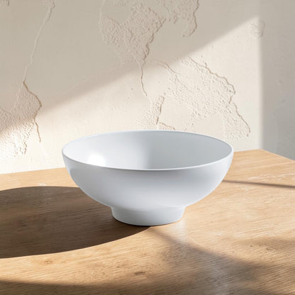 Purn Japanese Style Ceramic Fruit Bowl - Matte White Decorative Pedestal Bowl