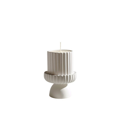 Purn Nordic Geometric Ceramic Candle Holder - Matte White Pillar Candlestick Stand