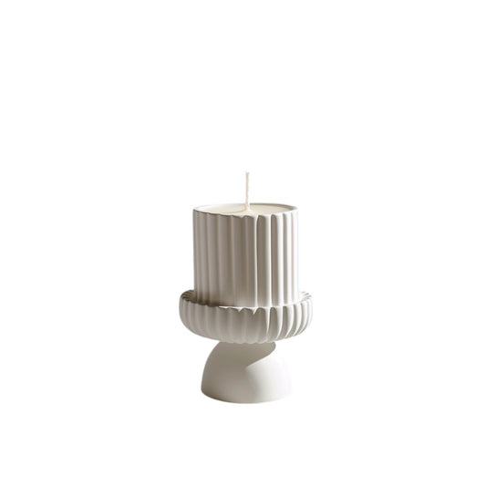 Purn Nordic Geometric Ceramic Candle Holder - Matte White Pillar Candlestick Stand