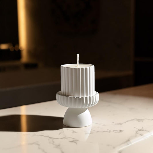Purn Nordic Geometric Ceramic Candle Holder - Matte White Pillar Candlestick Stand